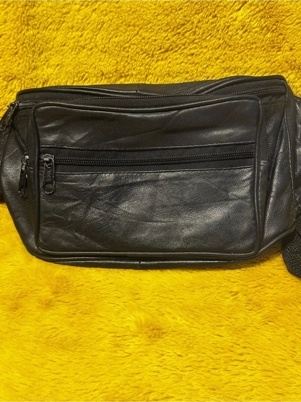 Toni Genuine Leather Fanny Pack Waist Bag Multi Pockets Black Retro Adjustable